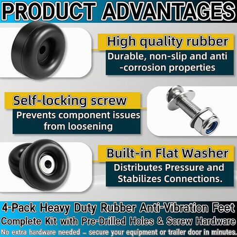 4-Pack Heavy Duty Rubber Anti-Vibration Feet &Rubber Bumpers - 1" x 2.5" Shock Absorbing Pads with Screw Kits for Generators,Pressure Washers,Air Compressors,Pumps,Trailer Ramp Door Bumpers in Kuwait