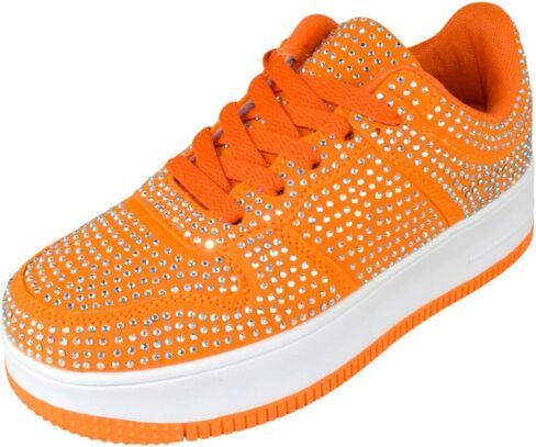 Berness Women's Rhinestone Platform Sneakers - Sparkly Lace-Up Fashion Tennis Shoes, Lightweight Glitter Casual Walking Sneakers, Low Top Crystal Athletic Shoes EDEN08 in Kuwait