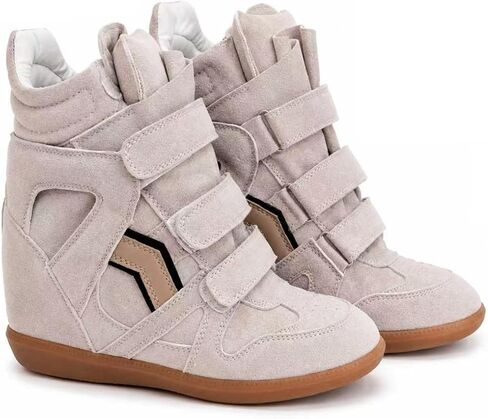 Wedge Sneakers for Women Suede Tennis Shoes, Hidden Wedges Round Toe Strappy High Top Sneakers Comfy Casual Walking Shoes in Kuwait