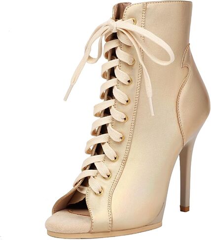 Women’s Stiletto Heel Lace-Up Ankle Boots – Sexy Jazz Dance Shoes for Stage, Club & Fashion | Matte Black, Patent, Silver, Snake Print in Kuwait