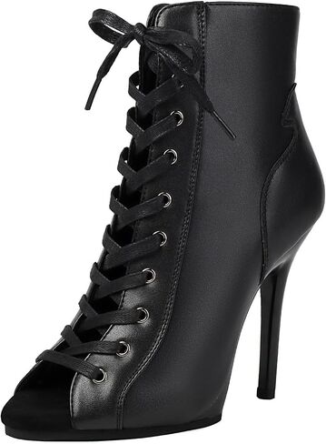 Women’s Stiletto Heel Lace-Up Ankle Boots – Sexy Jazz Dance Shoes for Stage, Club & Fashion | Matte Black, Patent, Silver, Snake Print in Kuwait