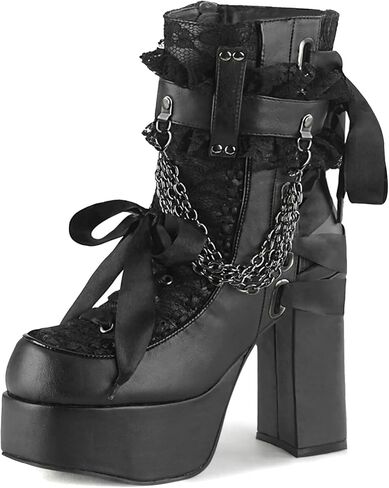 KysBloes Women Goth Platform Boots Chunky High Heel Ankle Boots Lace Up Block Heel Booties Punks Shoes with Chain in Kuwait