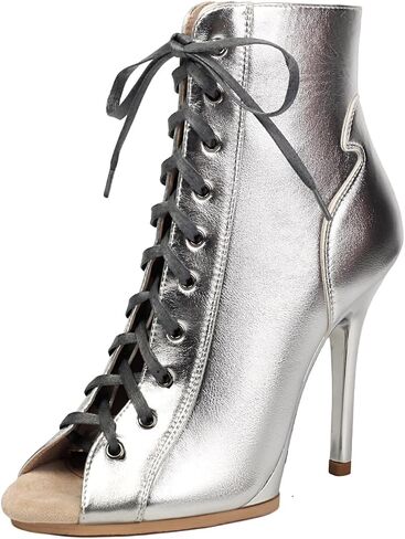 Women’s Stiletto Heel Lace-Up Ankle Boots – Sexy Jazz Dance Shoes for Stage, Club & Fashion | Matte Black, Patent, Silver, Snake Print in Kuwait