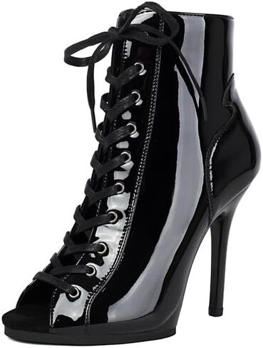 Women’s Stiletto Heel Lace-Up Ankle Boots – Sexy Jazz Dance Shoes for Stage, Club & Fashion | Matte Black, Patent, Silver, Snake Print in Kuwait