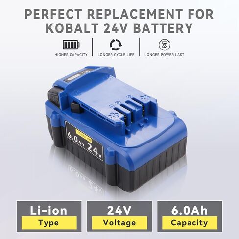 2-Pack 6.0Ah Battery Replacement for Kobalt 24V Battery KB624-03 KB524-03 KB424-03 KB224-03 KB124-03, Compatible with Kobalt 24 Volt Max Cordless Power Tools & Chargers KRC 2404-03 2445-03 KRC 2490-03 in Kuwait