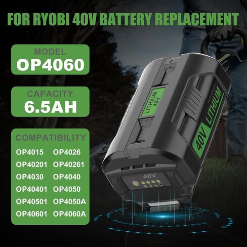 6.5Ah Replacement for Ryobi 40V Battery OP4026 OP4040 OP40401 OP4060 Compatible with Ryobi 40V Cordless Power Tools and Chargers in Kuwait