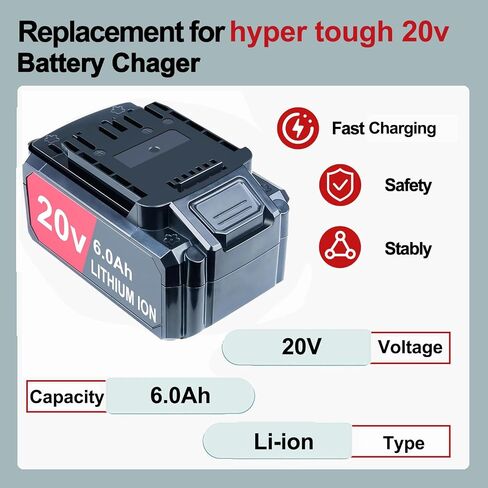 DTK Battery Replacement for Hyper Tough 20V Battery 6000mAh Cordless Power Tool 2 Packs in Kuwait