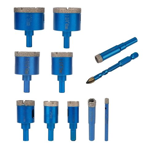 11 Pcs Diamond Hole Saw Set, 6/10/12/20/25/30/35/40/45/50mm Tile Hole Saw Kit with Drilling Drill bit for Porcelain, Ceramic Tile, Granite, Marble, Masonry(1/4"-2") in Kuwait