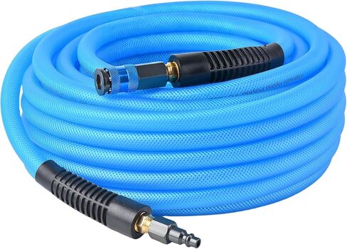 25FT 3/8 Inch Air Hose Reinforced Hybrid Polymer Polyurethane Air Compressor Hose - Flexible Heavy Duty Braided Pneumatic Hose with Quick Connect Fittings 300 PSI for Garage Automotive Use in Kuwait