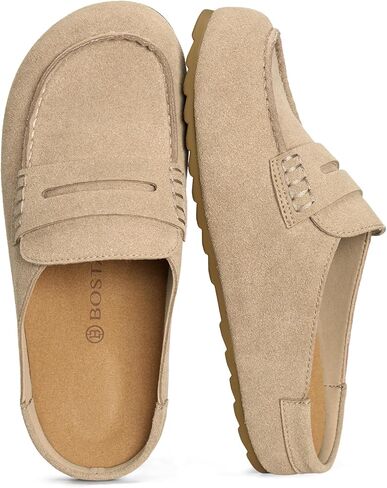 BOSTANTEN Clogs for Women, Wide Toe Box Slip On Shoes, Loafer-Style | Soft Suede Clogs, Cushioned Comfort, Stretch-Fit Tongue, Textured Sole, Easy Casual Style in Kuwait