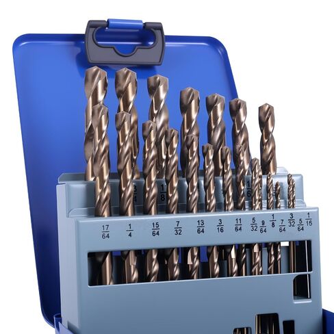 21PCS Cobalt Drill Bit Set, M35 HSS 135° Split Point Twist Jobber Length Drill Bits for Cast Iron, Stainless Steel, Aluminum, Wood & Plastic, with Metal Storage Case (1/16"-3/8") in Kuwait