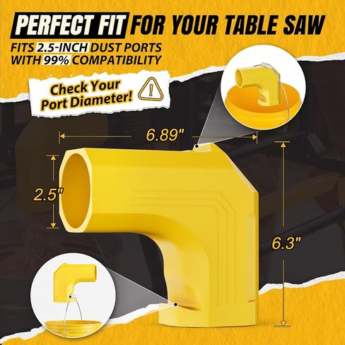 Table Saw Dust Collector Adapter for DWE7485 – 2.5'' Dust Port for Table Saw Dust Collection, Sturdy PETG, Snap-On Design & Dual Hooks Hold Any Bucket for Efficient Sawdust Capture in Kuwait