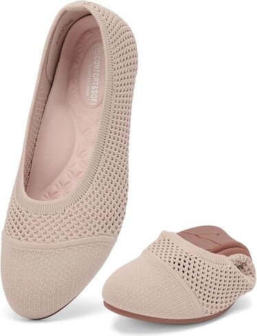 konhill Women's Ballet Flat Shoes, Round Toe Knit Slip On Ballerina Walking Flats, Lightweight Women Shoes for Work, Travel, Casual, Walking in Kuwait
