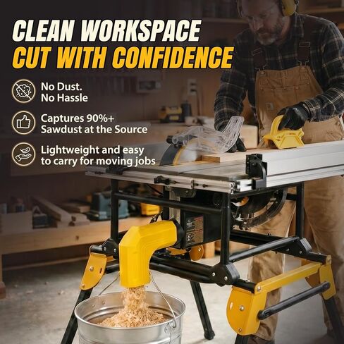 Table Saw Dust Collector Adapter for DWE7485 – 2.5'' Dust Port for Table Saw Dust Collection, Sturdy PETG, Snap-On Design & Dual Hooks Hold Any Bucket for Efficient Sawdust Capture in Kuwait