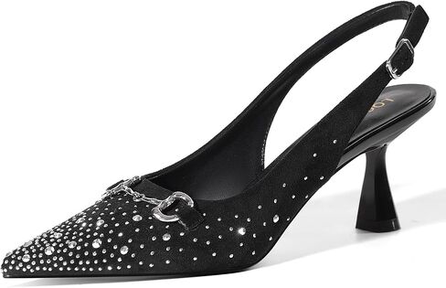 LOCERICH Women's Kitten Heels Slingback Low Heel Closed Pointed Toe Pumps Sparkly Rhinestone Dress Shoes for Wedding Party in Kuwait