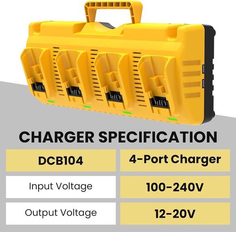 4 Packs 12000mAh High Capacity DCB206 DCB207 Battery Replacement for Dewalt 20V Battery and DCB104 4-Port Charger Compatible with Dewalt 20V Battery Lithium DCB204 DCB200 DCB201 Series Power Tool in Kuwait