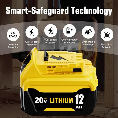 4 Packs 12000mAh High Capacity DCB206 DCB207 Battery Replacement for Dewalt 20V Battery and DCB104 4-Port Charger Compatible with Dewalt 20V Battery Lithium DCB204 DCB200 DCB201 Series Power Tool in Kuwait