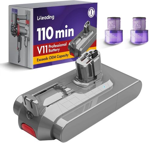 V11 110-min Red Button Battery Replacement: With Samsng Battery Cells, Compatible with Dyson Click-in Models, V11 Animal, Torque Drive, Total Clean, Outsize, SV15/16/22, 970425-01, Includes 2 Filters in Kuwait