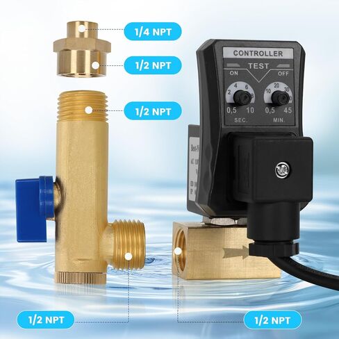 Automatic Electronic Tank Drain Kit,with timer-controlled operation and built-in ball-valve strainer — ideal for compressed air systems in Kuwait