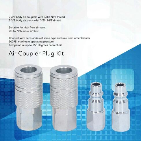 4 Pack 3/8in NPT Air Coupler Plug Kit – Air Coupler Set High Flow Quick Connection Fittings for Air Compressor Hose in Kuwait