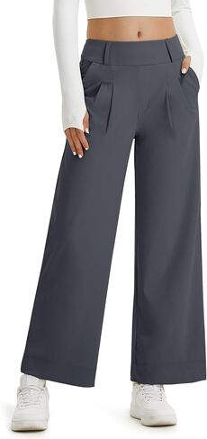 Libin Women's Wide Leg Dress Pants 27" High Waisted Stretch Work Casual Sweatpants Office Teacher Pants Outfits Clothes with Pockets,Navy Blue,Large-New in Saudi Arabia
