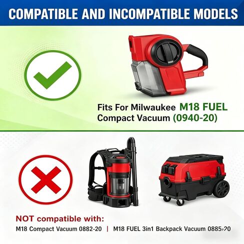 49-90-2012 Replacement HEPA Filter Compatible with Milwaukee M18 FUEL Compact Vacuum (0940-20), 1 HEPA Main Filter & 1 Washable Foam Pre-Filter, High Efficiency Dust Filtration, Reusable, Direct Fit in Kuwait