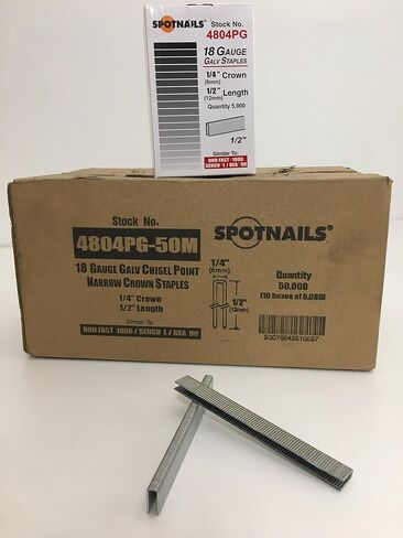 SPOTNAILS 4804PG L or 90 Series 18 Gauge 1/4" Crown, 1/2" leg. 5000 Pcs/Box, 10 Boxes/Case. Sale By Full Case ! in Kuwait