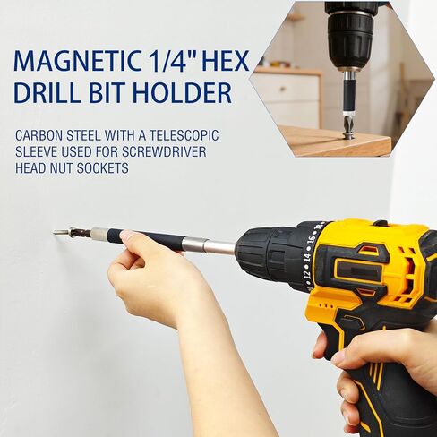 Magnetic Drill Bit Holder, 4-Piece Drill Bit Extension Set with Telescopic Screw Guide Sleeve, 1/4-Inch Hex Drill Extension Bit Holder, Three Sizes (3.1"/4.7"/5.5") in Kuwait