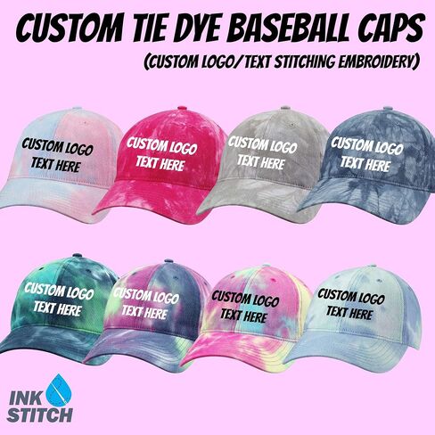 INK STITCH Sp400 Custom Design Your Own Logo Texts Stitching Tie Dye Cotton Baseball Caps in Saudi Arabia