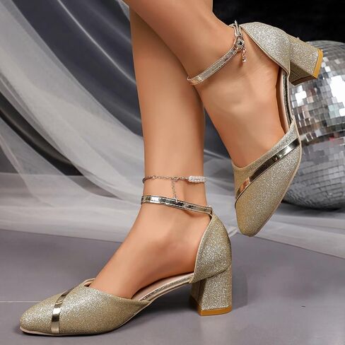 Women's Closed Pointed Toe Low Chunky Heels Ankle Strap Wedding Party Work Office Dressy Pumps Shoes in Kuwait