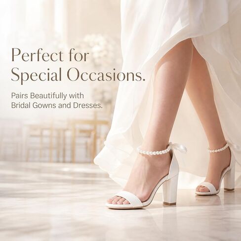 GeeYea White Pearl High Heels for Women, Bow Chunky Block Heel Open Toe Sandals, Ankle Strap Non-Slip Bridal Footwear for Wedding, Graduation & Prom Party in Kuwait