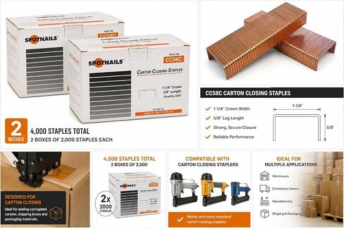 Spot Nails CC58C Carton Closing Staples, 1-1/4" Crown x 5/8" Leg, 4,000 Staples Total (2 Boxes of 2,000) for Carton Sealing and Packaging Applications in Kuwait
