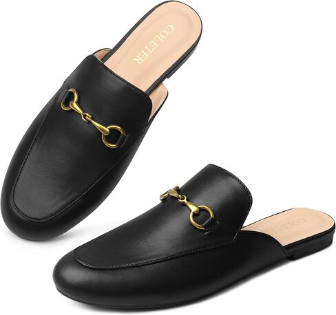 COLETER Flats Mules for Womens Buckle Backless Loafers Casual Slip On Shoes | Classic Metal Buckle, Padded Insole, Lightweight Slip-on Loafer Mules, Business Casual Comfort Flat Mules in Kuwait