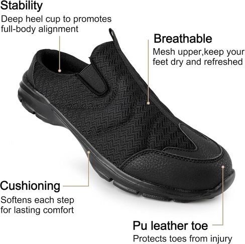 TIESTRA Women's Slip-On Mules | Lightweight Breathable Walking Shoes | Easy On/Off Open Back Sneakers & House Slippers | Comfortable Closed-Toe Indoor/Outdoor Casual Shoes - Black EU42 US11 in Kuwait