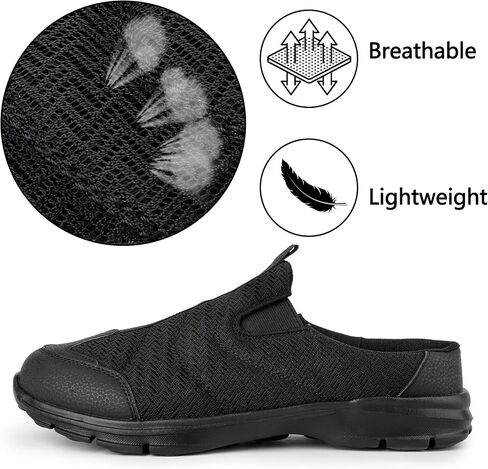 TIESTRA Women's Slip-On Mules | Lightweight Breathable Walking Shoes | Easy On/Off Open Back Sneakers & House Slippers | Comfortable Closed-Toe Indoor/Outdoor Casual Shoes - Black EU42 US11 in Kuwait