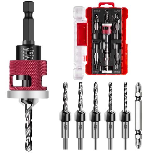 7Pcs Countersink Drill Bit Set, M2 HSS 1/4" Hex Adjustable Stop for Furniture Assembly in Kuwait