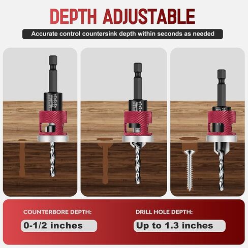 7Pcs Countersink Drill Bit Set, M2 HSS 1/4" Hex Adjustable Stop for Furniture Assembly in Kuwait
