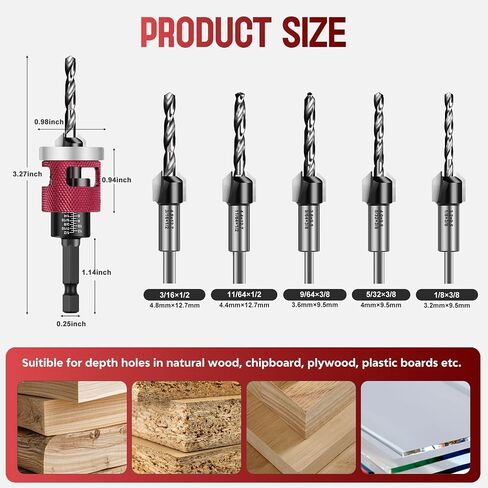 7Pcs Countersink Drill Bit Set, M2 HSS 1/4" Hex Adjustable Stop for Furniture Assembly in Kuwait