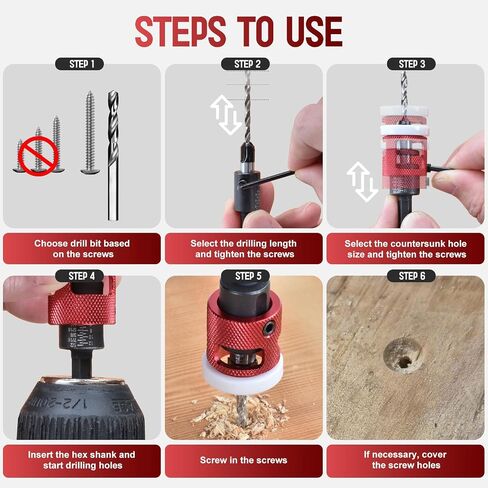 7Pcs Countersink Drill Bit Set, M2 HSS 1/4" Hex Adjustable Stop for Furniture Assembly in Kuwait