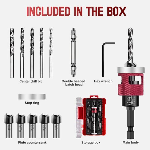 7Pcs Countersink Drill Bit Set, M2 HSS 1/4" Hex Adjustable Stop for Furniture Assembly in Kuwait