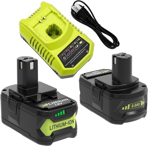 8.0Ah Replacement for Ryobi 18V Battery and Charger P117 Combo | Compatible with 18V Ryobi Battery Lithium P102 P103 P104 P105 P107 P109 P122 Cordless Tool Batteries in Saudi Arabia