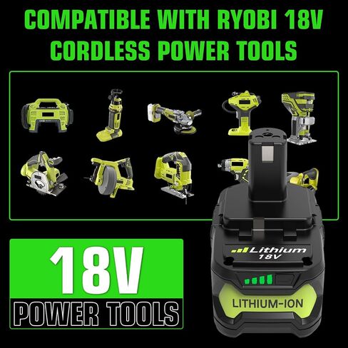 8.0Ah Replacement for Ryobi 18V Battery and Charger P117 Combo | Compatible with 18V Ryobi Battery Lithium P102 P103 P104 P105 P107 P109 P122 Cordless Tool Batteries in Saudi Arabia