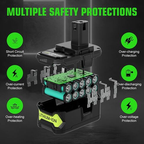 8.0Ah Replacement for Ryobi 18V Battery and Charger P117 Combo | Compatible with 18V Ryobi Battery Lithium P102 P103 P104 P105 P107 P109 P122 Cordless Tool Batteries in Kuwait
