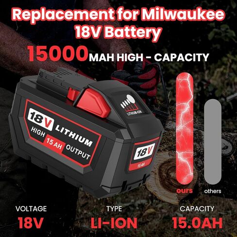 Upgraded 2Packs 18V 15.0Ah and Charger Replacement for Milwaukee 18V Battery Compatible with 18 Milwaukee Battery 48-11-1850 48-11-1840 48-11-1815 Cordless Power Tool with Charger in Kuwait