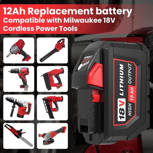 Upgraded 2Packs 18V 15.0Ah and Charger Replacement for Milwaukee 18V Battery Compatible with 18 Milwaukee Battery 48-11-1850 48-11-1840 48-11-1815 Cordless Power Tool with Charger in Kuwait