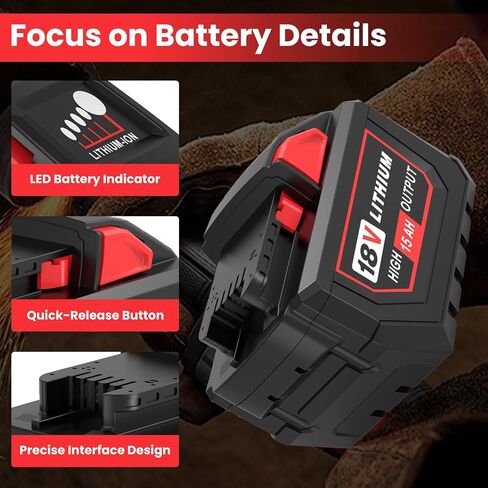 Upgraded 2Packs 18V 15.0Ah and Charger Replacement for Milwaukee 18V Battery Compatible with 18 Milwaukee Battery 48-11-1850 48-11-1840 48-11-1815 Cordless Power Tool with Charger in Kuwait