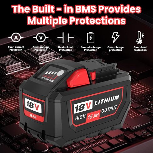 Upgraded 2Packs 18V 15.0Ah and Charger Replacement for Milwaukee 18V Battery Compatible with 18 Milwaukee Battery 48-11-1850 48-11-1840 48-11-1815 Cordless Power Tool with Charger in Kuwait