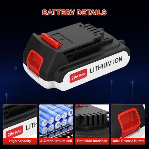 Upgraded 2 Pack 4.0Ah Replacement for Black and Decker 20V Lithium Battery, High Capacity for Longer Runtime Compatible with 20v B&D Battery LBXR20 LBXR2020 LB20 LBX20 LBXR2520 LB2XR20 LBX4020 in Kuwait