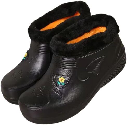 Women's fashionable insulated ankle boots, flat-bottomed warm rain boots, with artificial fur lining at the collar, EVA sole. Suitable for daily use and work. in Kuwait