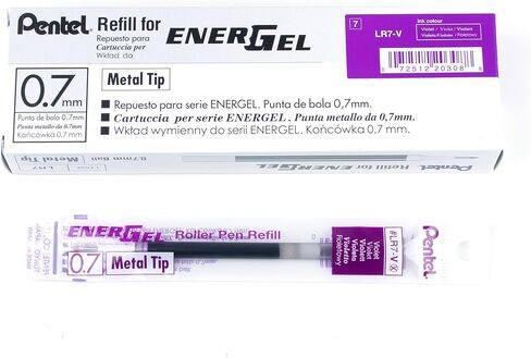 Pentel LR7-V Refills for EnerGel Gel Pen, 0.7mm Metal Tip, Violet Ink, Pack of 12 in Saudi Arabia